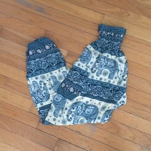 elephant pants - blue is M and marroon is S